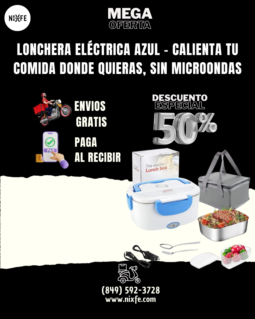 Lonchera Eléctrica Azul – Calienta tu comida donde quieras, sin microondas